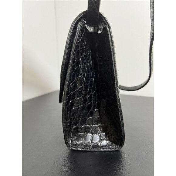 Vintage Albert Nipon Embossed Leather Crossbody Bag Black 7” x 6” - Picture 5 of 16